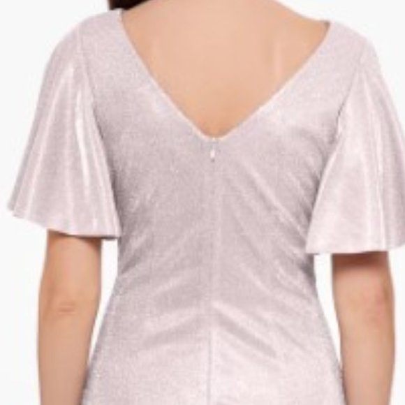 Betsy & Adam - Short Glitter Flutter Sleeve, Taupe/Silver, 14 US - Picture 3 of 4